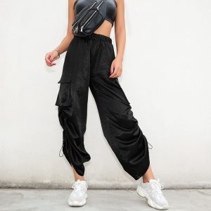 Pantalon Satin Noir Brillant Femme