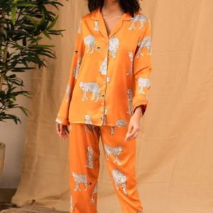 Pyjama Satin Femme Orange