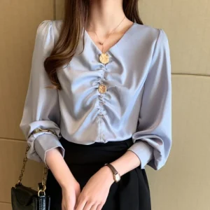 Blouse Satin Bleu Ciel