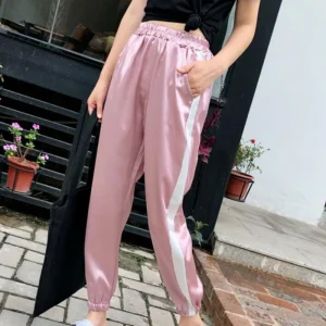 Pantalon Rose Bande Satin