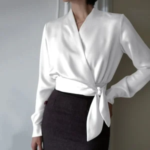 Blouse Satin Blanc Cache Coeur