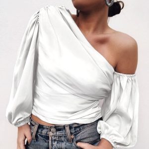 Blouse Satin Blanche Asymétrique