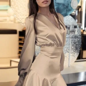 Robe Satin Manches Longues