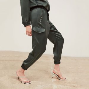 Pantalon Satin Femme Kaki
