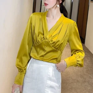 Blouse Femme Jaune Satin