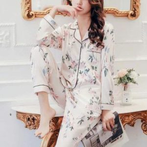 Pyjama Satin Femme Beige