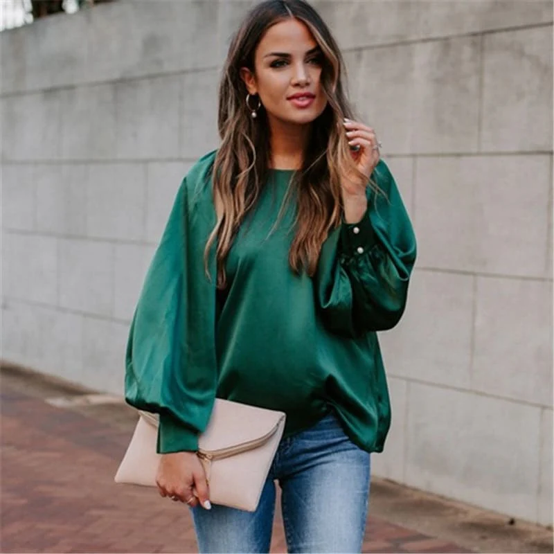 Blouse Satin Vert Émeraude – Image 2