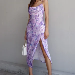 Robe Satin Longue Violette