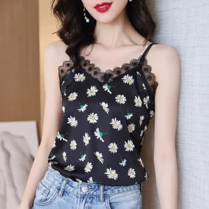 Caraco Satin Noir À Fleurs