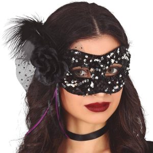 Loup à paillettes Noires et Argentées