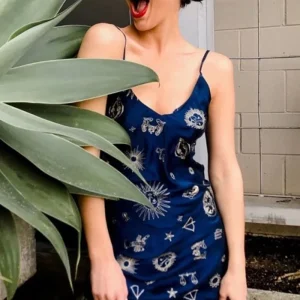 Robe Satin Bleue Imprimé