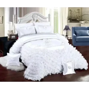 Ensemble Couvre-Lit Satin Mariage de Lin et Dentelle