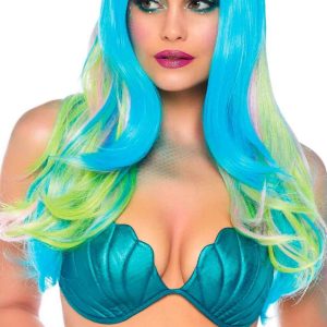 Perruque Bleue et Verte Longue