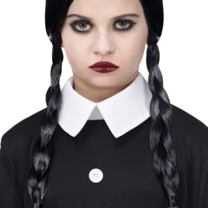 Perruque Noire avec Tresses Écolière Gothique pour enfant