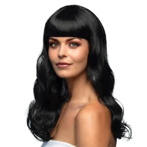 Perruque Noire Ondulée avec Frange