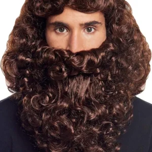 Perruque et Barbe Bouclée Châtain