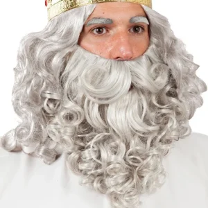 Perruque et barbe Roi Mage Deluxe Gris