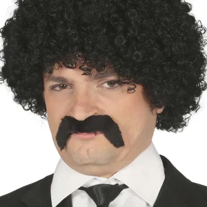 Perruque et Moustache Frisées Noir