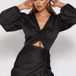 Robe Satin Manche Longue Noire